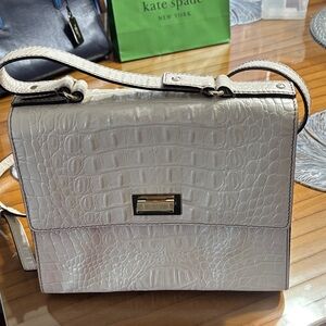kate spade Cream Croc-Embossed Crossbody with Gold Hardware